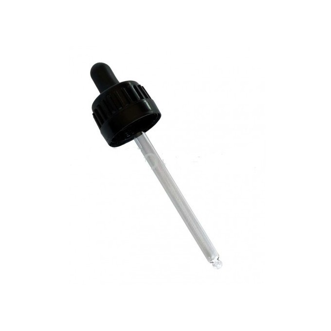   Tapa Cuentagotas Negra Rosca PP28 Pipeta vidrio 110mm 125ml