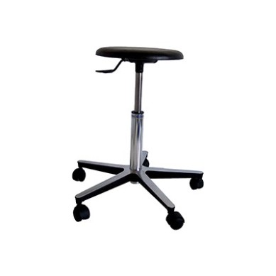 Taburete con pie de aluminio, asiento negro, 5 ruedas