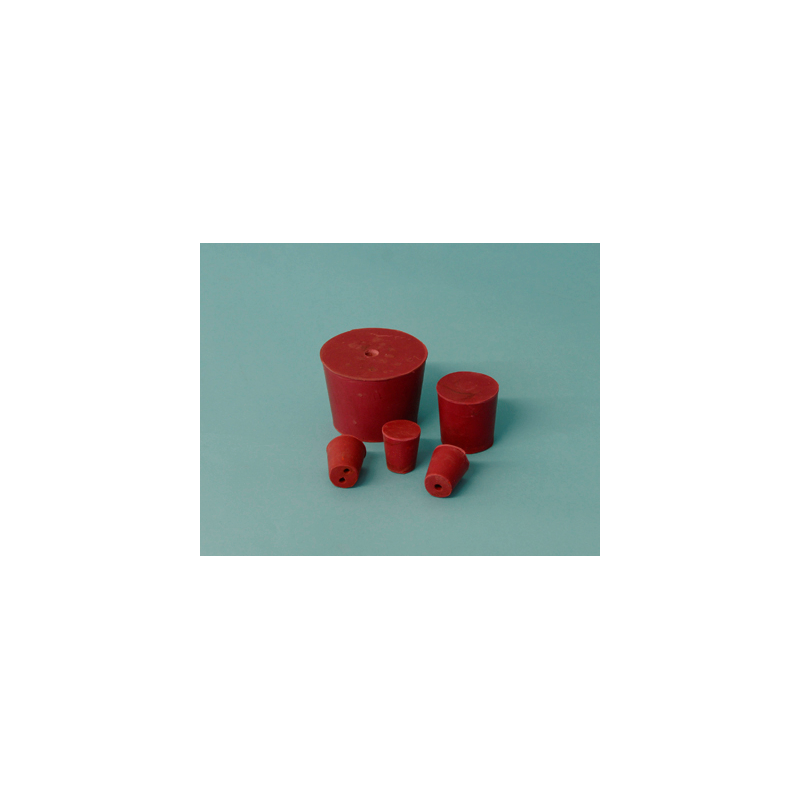 Tapon Goma Roja 1 Orificio, Diam. (INF-SUP) 17.5 - 21.5 mm, Altura 23 mm B/100uds