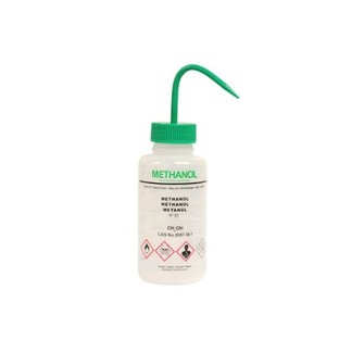 Frasco lavador boca ancha 500 mL etiquetado "Metanol"