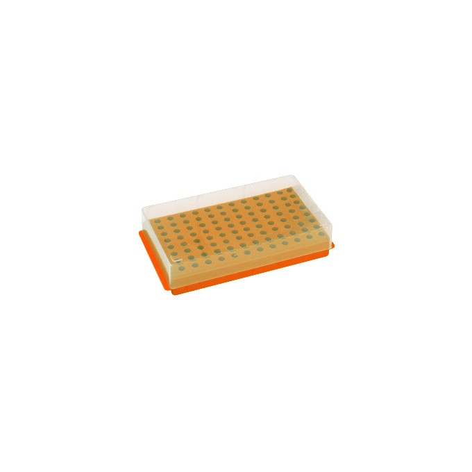 Gradilla doble uso 96 microtubos, 0.5/1.5mL, naranja