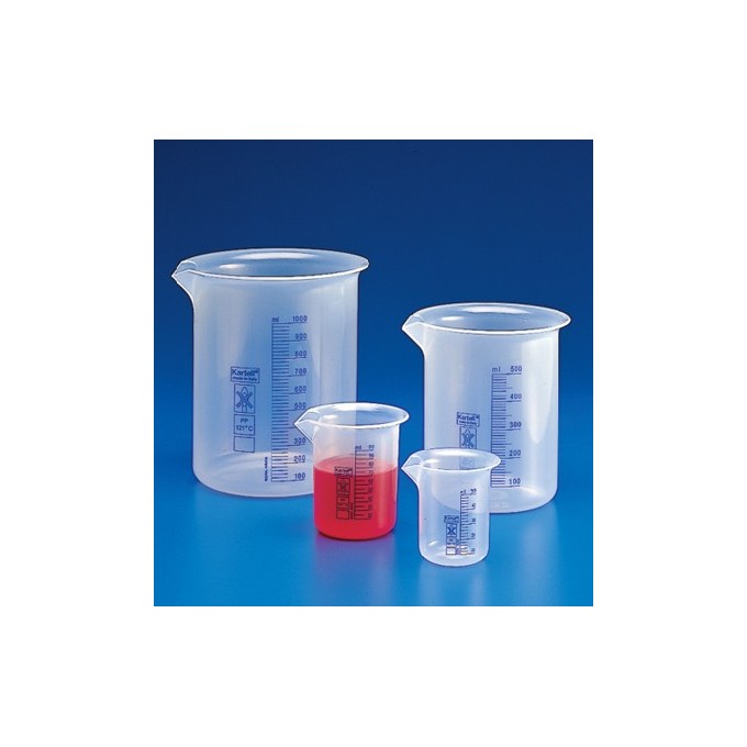 Vaso forma baja PP grad. azul, 25 mL Lote de 20uds