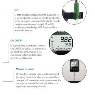 EDGE Multiparamétrico, pHmetro con posibilidad de medir CE y OD - Electrodo  : Usos generales, vidrio, HI11310