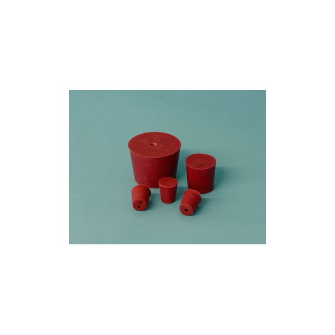 Tapón goma roja 1 orificio, diam. (inf-sup) 9-12 mm B/25uds