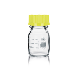 Frasco ISO Simax con tapón y anillo amarillo 100ml