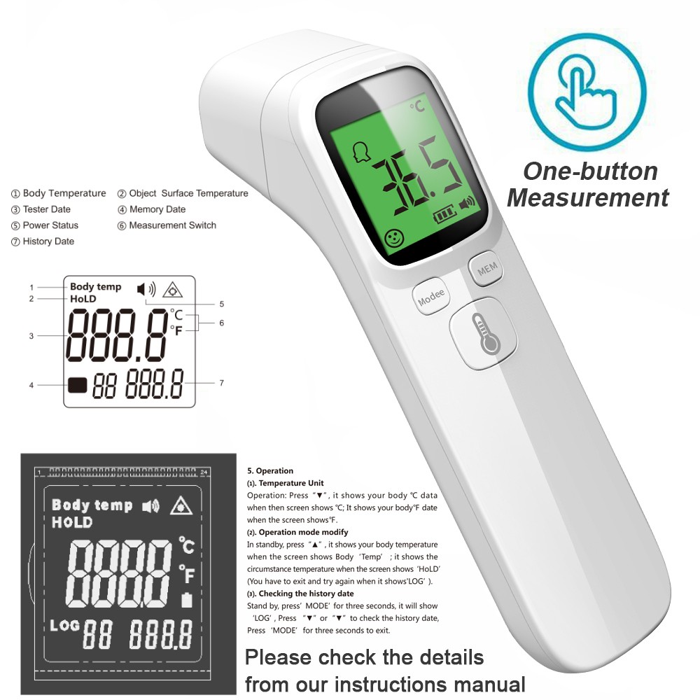 Termómetro de frente para adultos, termómetro de oreja 4 en 1 para niños,  termómetro de bebé sin contacto, termómetro digital con alarma de fiebre y